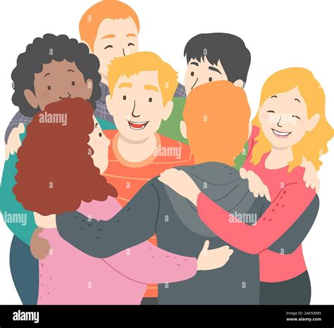 Illustration Of Teenage Girls And Guys Hugging Everyone In A Group Hug