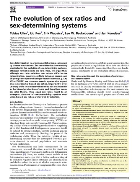 Pdf The Evolution Of Sex Ratios And Sex Determining Systems Jan