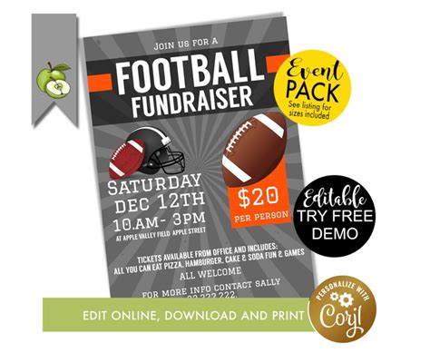 Football Fundraiser Flyer Football Tournament Poster School Etsy Uk