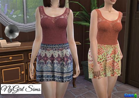 Nygirl Sims 4 Strapless Dress With Lace Tank Overlay In Prints
