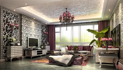 Fancy Living Room With Luxurious Wallpapers 3d Model Max