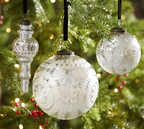 Etched Mercury Glass Ornaments Silver Pottery Barn