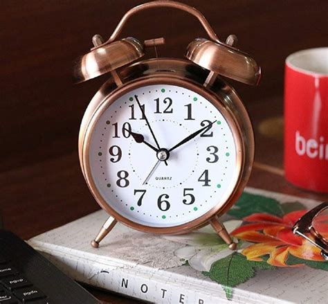 Table Alarm Clock Vintage Look Twin Bell With Night Led Display And