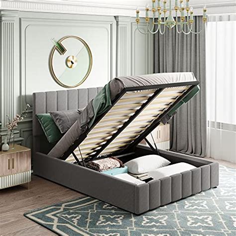 Buy Lift Up Storage Bed Full Size Upholstered Bed With Tufted Headboard And Storage Underneath