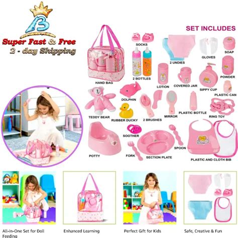 Baby Doll Feeding Set With Disappearing Magic Milk Diaper Bag Caring Accessory Picclick