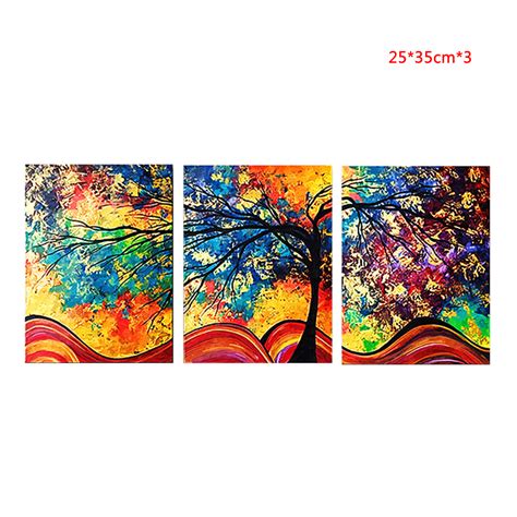 3 Panels Colored Money Trees Spray Oil Paintings 3 Panels Oil Paintings