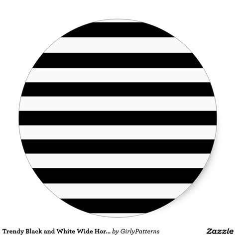 Trendy Black And White Wide Horizontal Stripes Classic Round Sticker