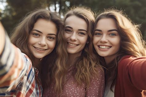 Premium Ai Image Three Womans Take A Selfie