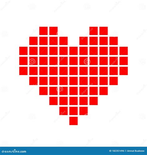 Heart Shape Red Pixel Isolated On White Background Square Red Pixel