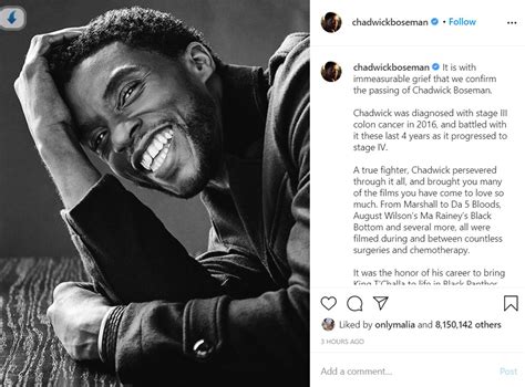 Chadwick Boseman Death Black Panther Star Dies At 43 After Four Year Battle With Colon Cancer