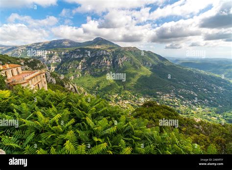 Scenic Panoramic View From The Mountaintop Ancient Village And Castle