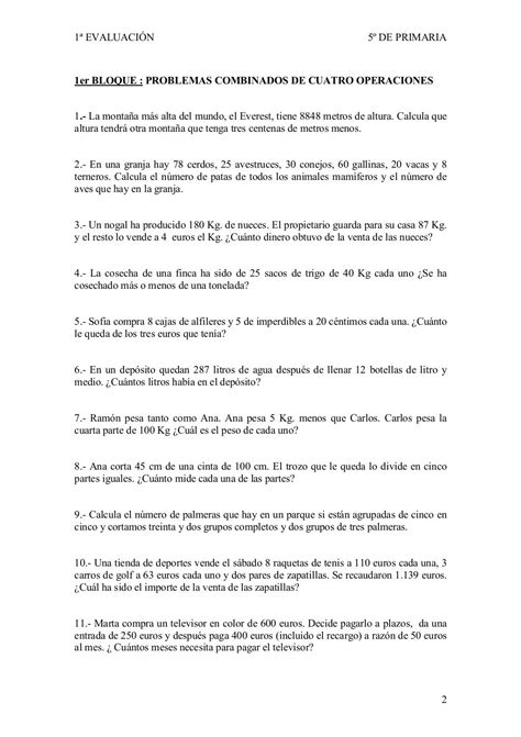Coleccion De Problemas De Matematicas 5 Quinto De Primaria Artofit