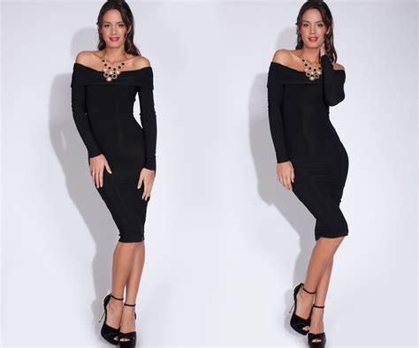 Black Off The Shoulder Midi Dress ️ Classy In Black ️ Levixen