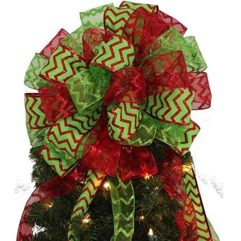 Red Lime Green Chevron Glitter Christmas Tree Topper Bow Etsy