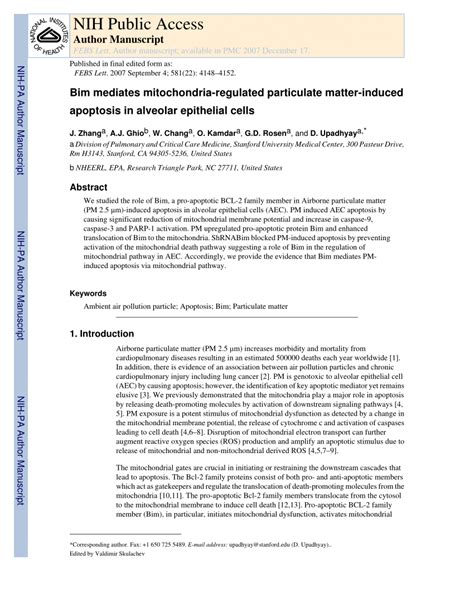 Pdf Bim Mediates Mitochondria Regulated Particulate Matter Induced