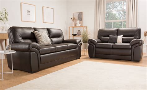 Brown combined with red & black. Bromley Brown Leather 3+2 Seater Sofa Set | Furniture Choice