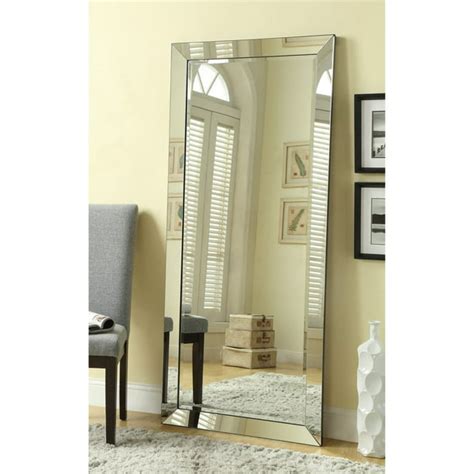 large silver full length beveled leaner mirror by coaster company