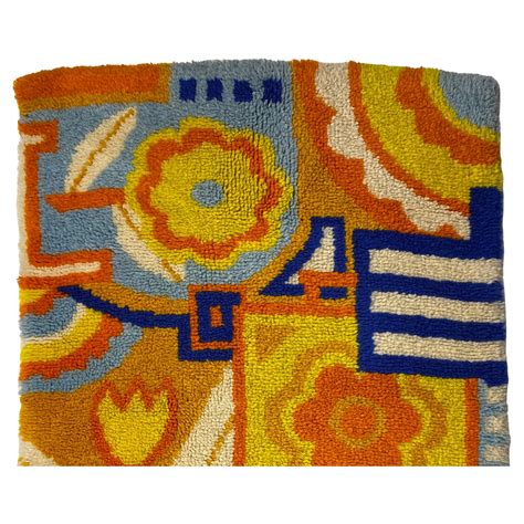 Mid Century Modern Wanda Krakow Flat Weave Wool Area Rug Orange 1960s