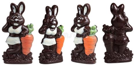 Chocolate Easter Bunny With Carrot On White Stock Photo Image Of