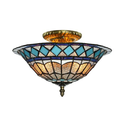 Tiffany Style Diamond Pattern Stained Glass Ceiling Light Flush Mount Fixture Ebay