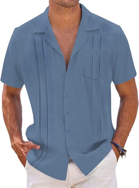 Buy COOFANDY Men S Short Sleeve Cuban Guayabera Shirt Relaxed Fit