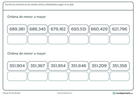 Ficha De Menor A Mayor Números De 6 Cifras Para Primaria Mundo Primaria