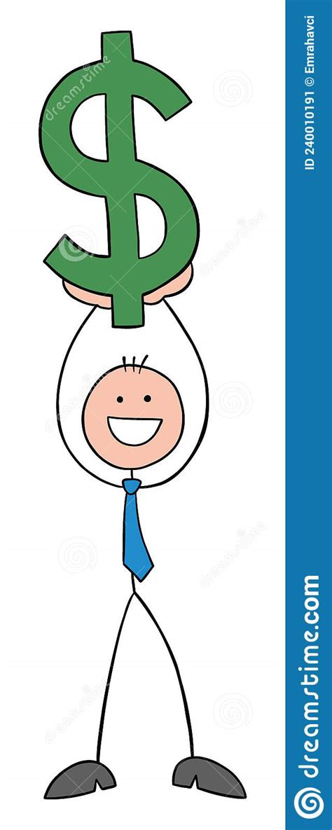 Stickman Businessman Is Happy And Holding Up Dollar Symbol Hand Drawn