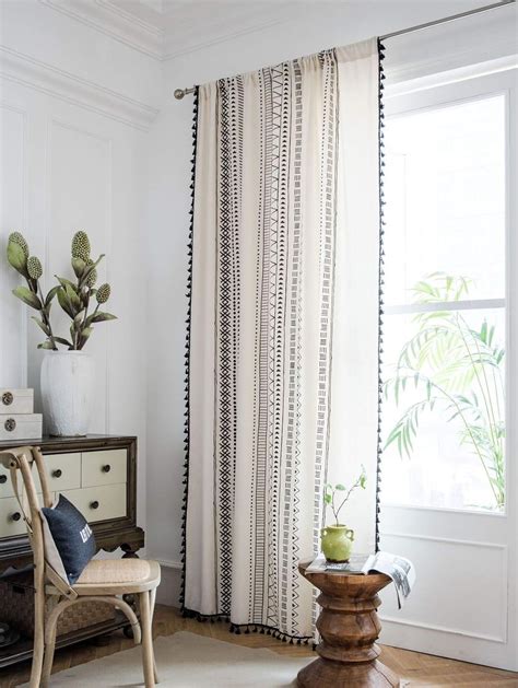 Muccyy Boho Chic Cotton Linen Window Curtains With Tassel Geometric
