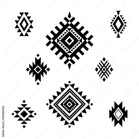 Aztec Tribal Shapes Symbols Collection Vector Set Stock Vector