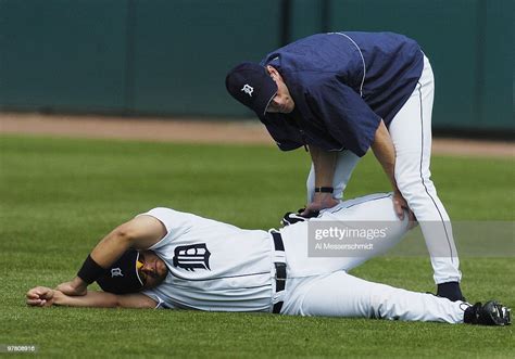 Detroit Tigers Catcher Ivan Rodriguez Stretches In The Outfield March