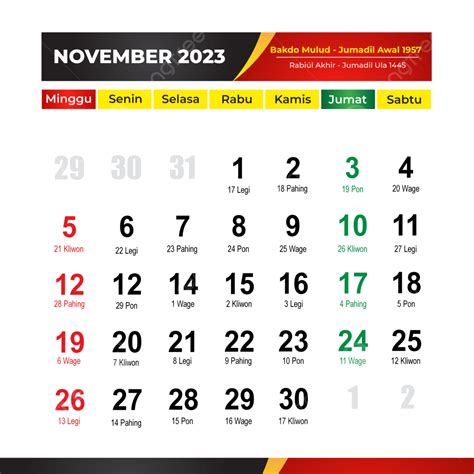 November 2023 Calendar Complete With Hijriyah And Javanese Dates