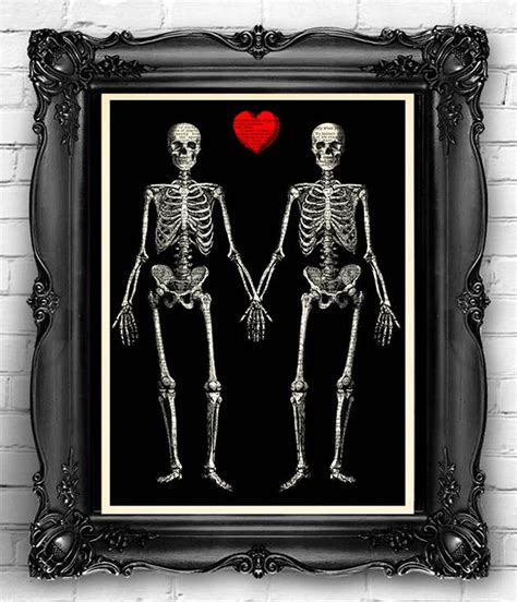Skeleton Love Heart Poster Love Bones Skull Print Skeleton Etsy