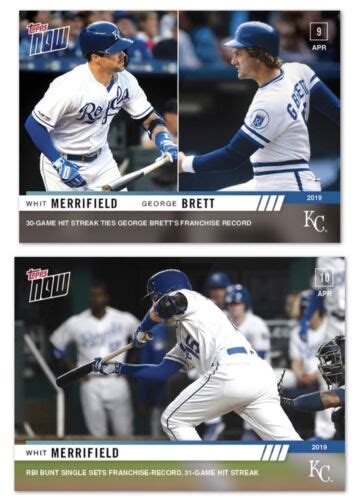 2019 Topps Now Whit Merrifield 64 And 69 2 Card Lot Breaks Brett