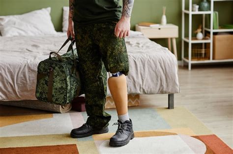Premium Photo Close Up Of Military Veteran With Prosthetic Leg