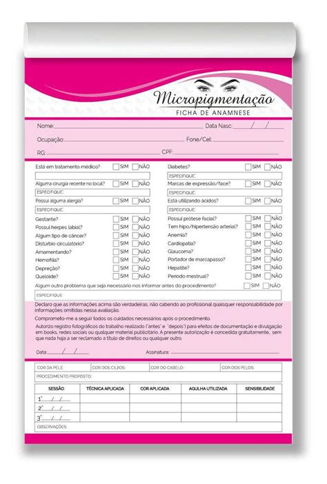 Ficha Anamnese Micropigmentação Microblading Sobrancelha Sonar No Magalu Magazine Luiza