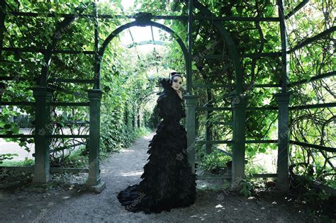 Premium Photo Dark Queen In Park Fantasy Black Dress