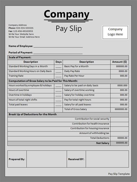 Payslip Templates Free Printable Excel Word Formats