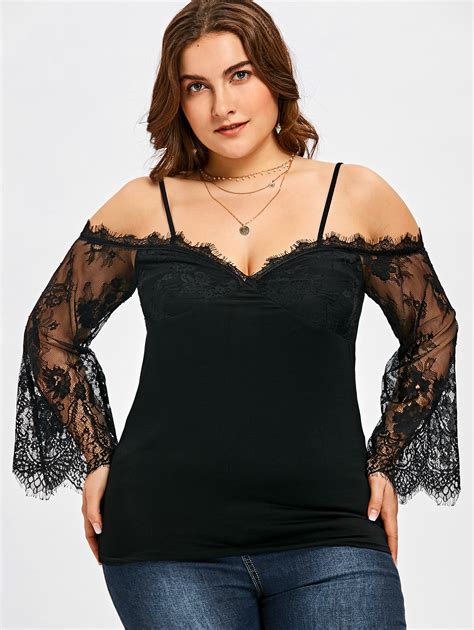 buy gamiss plus size sheer lace bell sleeve blouse summer blouses spaghetti