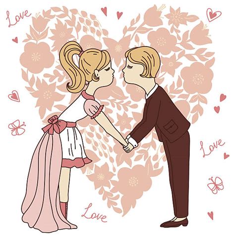 Best Wedding Cartoon Cute Couple Kissing Illustrations Royalty Free