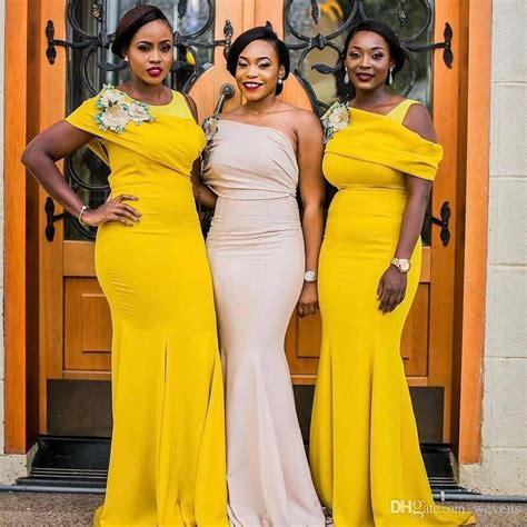 Yellow Mermaid South Africa Bridesmaid Dresses Jewel Neck Pleats Long Party Gown Wedding Maid Of