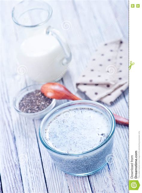 Milk With Chia Seed Stock Photo Image Of Diet Cold 78209006