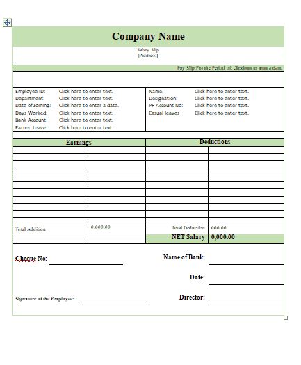 6 Salary Slip Templates Word Excel Free Formats Excel Word