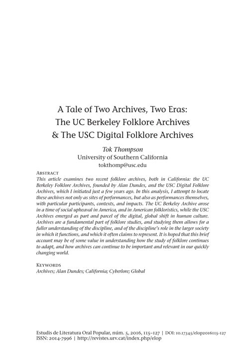 Pdf A Tale Of Two Archives Two Eras The Uc Berkeley Folklore