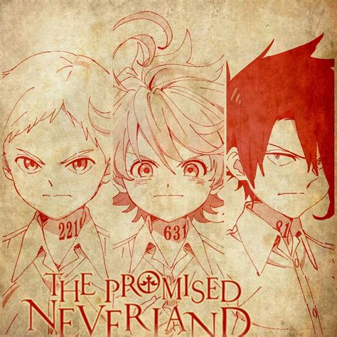 Three Anime Characters With The Words The Promised Neverland Written