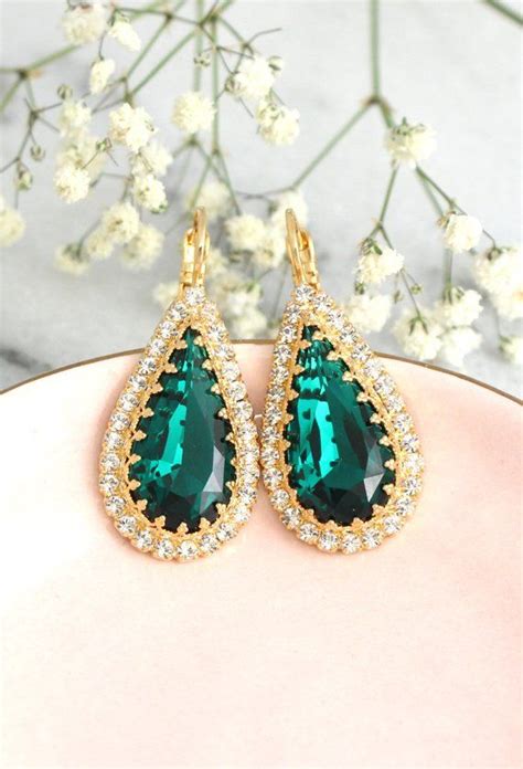Emerald Earrings Emerald Green Drop Earrings Bridal Green Etsy