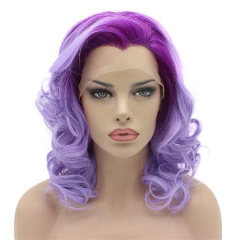Lace Front Synthetic Wig Medium Length 16inch Purple Root