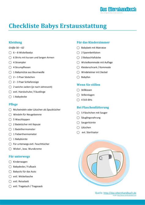 Download pdf & doc, formlose vorlage & muster. Babys Erstausstattung - mit Checkliste zum Download!