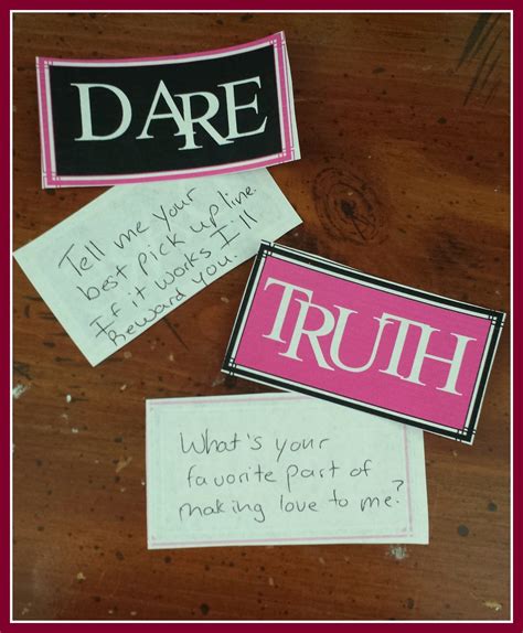 If the person picked truth, then the person who is it can ask anything appropriate and the person who picked must answer it truthfully. DIY Couples Bedroom Game With Printables | Love Hope Adventure