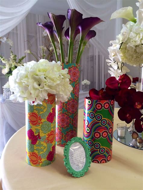 Wrapping My Vases With Wrapping Paper Floral Design Vase Table Decorations