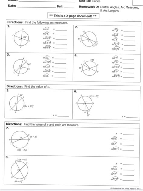 (not drawn to scale) ab=10 bc=25 and dc=3. Solved Unit 10: Circles Date: Bell: Homework 2: Central Angles, Arc Measures, & Arc Lengths ...